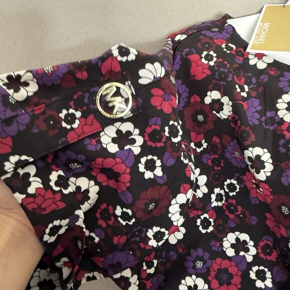 MICHAEL KORS ELASTIC WAIST TAB SLEEVE TOP LARGE MULTICOLOR FLORAL  $110.00 NEW - Picture 7 of 8